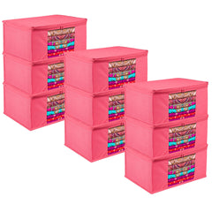 Heart Home Saree Cover | Zip Closure Saree Cover | Clothes Storage Bag | Wardrobe Organiser for Suit | Transparent Window Saree Cover | Plain Saree Cover | 9 inch | Pack of 9 | Pink