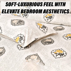 Heart Home Dohar Set | 1 Piece Double Bedsheet with 2 Pillow Cover & Dohar Combo Set | Bedsheet & AC Blanket Set for Bedroom | Comforter | Quilt | Pushpa Rose Print | Set of 4 | Yellow