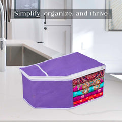 Heart Home Blouse Storage Bag | Clothes Storage Bag | Visible Window Wardrobe Bag | Clothes Organizer | Blouse Cover Bag for Travel | White Piping | Pack of 3 | Purple