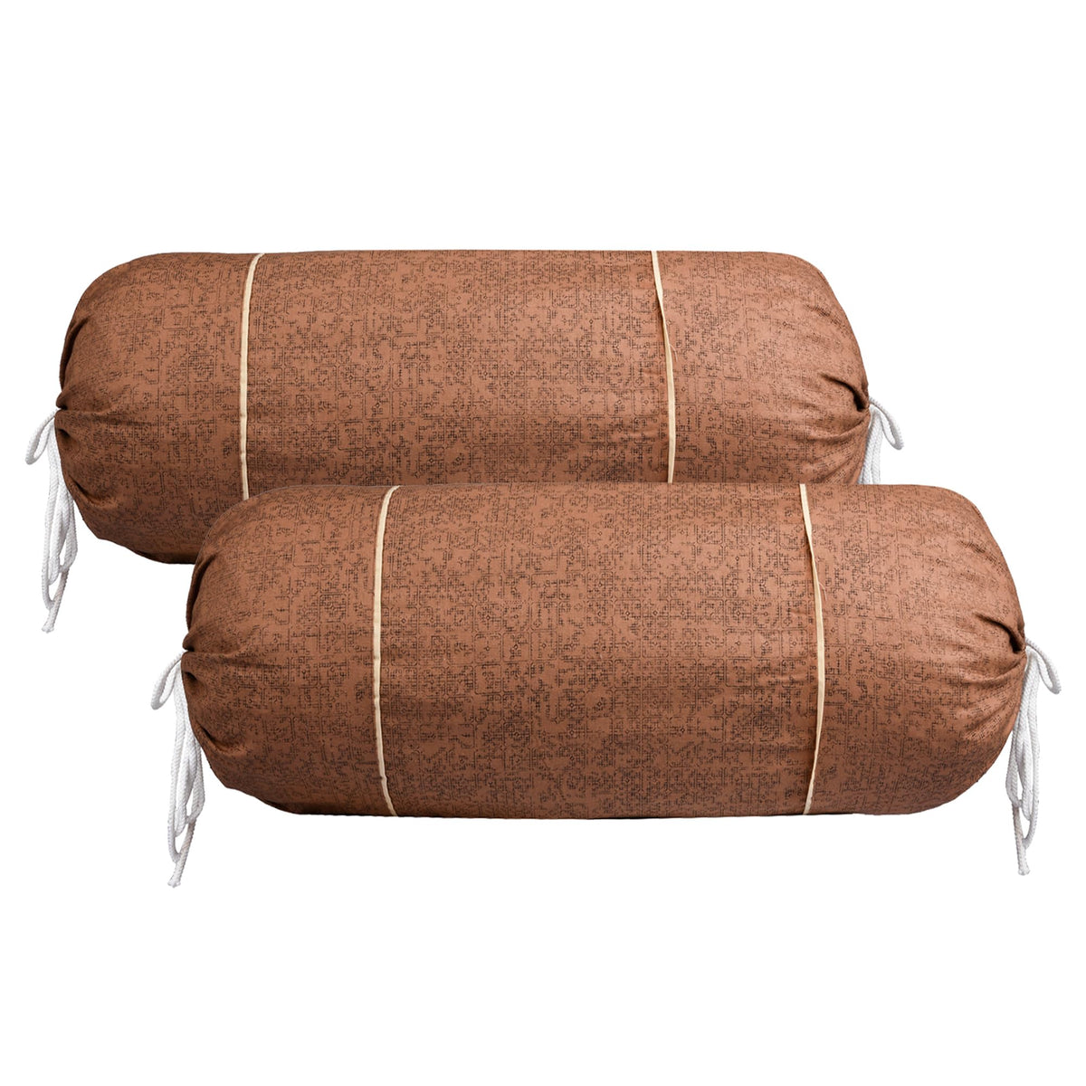 Kuber Industries Bolster Covers | Cotton Bolster Cover Set | Diwan Bolster Cover Set | Bolster Pillow Cover | Khakhi Printed Masand Cover | 16x32 Inch | Pack of 2 | Brown