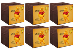 Kuber Industries Disney Winnie-The-Pooh Printed Non-Woven Foldable Storage Bin/Cube/Organizer For Toys, Clothes And Books With Handles- Pack of 6 (Brown) -HS43KUBMART26288