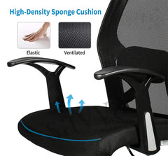 Kuber Industries Ergonomic Office Chairs for Work From Home | Comes with Manual Height Adjustable, Armrest & 2D Lumbar Support | Comfy Study Chair for Students with Wheels | Black