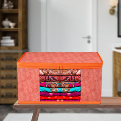 Heart Home Saree Cover | Zip Closure Saree Cover | Clothes Storage Bag | Wardrobe Organiser | Transparent Window Saree Cover | Lahariya-Design | 9 inch | Pack of 9 | Orange