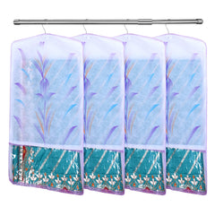 Kuber Industries Hanging Saree Cover | Brush Painting Pattern Saree Cover | Non-Woven Saree Covers for Home | Saree Cover with Small Transparent view | Pack of 12 | Purple