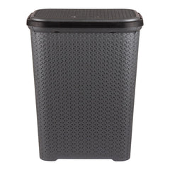 Kuber Industries Laundry Basket | Plastic Cloth Storage Hamper | Laundry Storage Basket with Lid | Laundry Basket For Bathroom | Storage Organizer | ELEGANCE | Gray