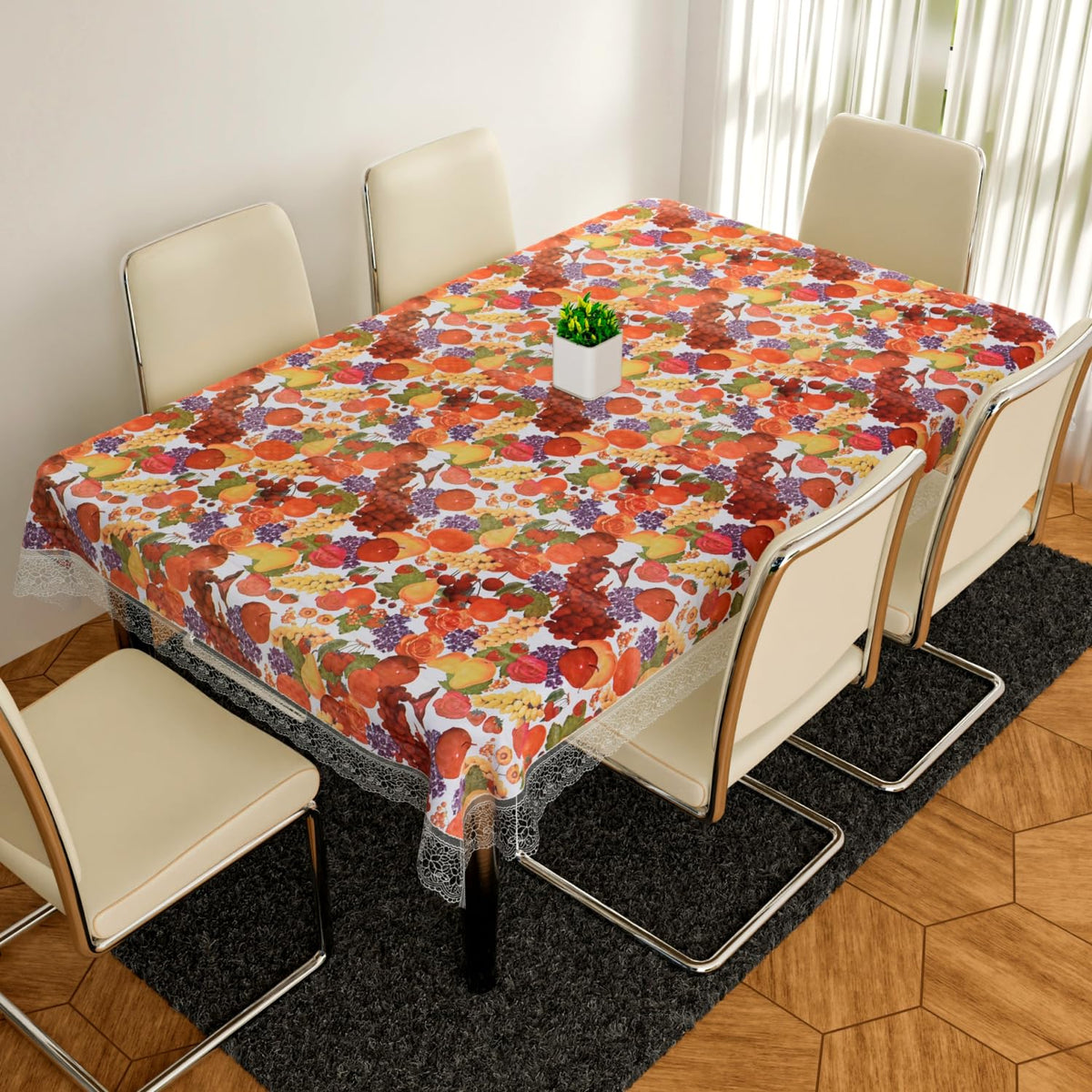 Heart Home Dining Table Cover | PVC Table Cloth Cover | 6-Seater Table Cloth | Table Protector Cover | Table Cover for Dining Table | Fruit Print Table Cover | 60x90 Inch | DTC | Red