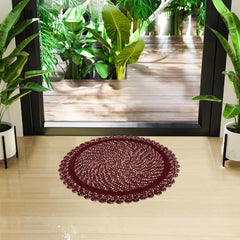 Kuber Industries Door Mat | Round Shape Feather Door Mat | Cotton Reversible Mat | Door Mat for Kitchen | Door Mat for Home | 20 Inch | Large | Pack of 3 | Maroon