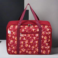Heart Home Storage Bag | Clothes Storage Attachi Bag | Underbed Storage Bag | Zipper Storage Bag | Wardrobe Organizer with Handle | Travel Attachi Bag | Flower-Print | Large | Maroon