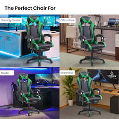 Kuber Industries Ergosmart PC Gaming Chairs with Wheels | Comes with Headrest, Lumbar Support Cushions & Footrest | Comfortable Chair for Long Sitting & Back Pain Relief | 2023-6F-GRN-Black & Green