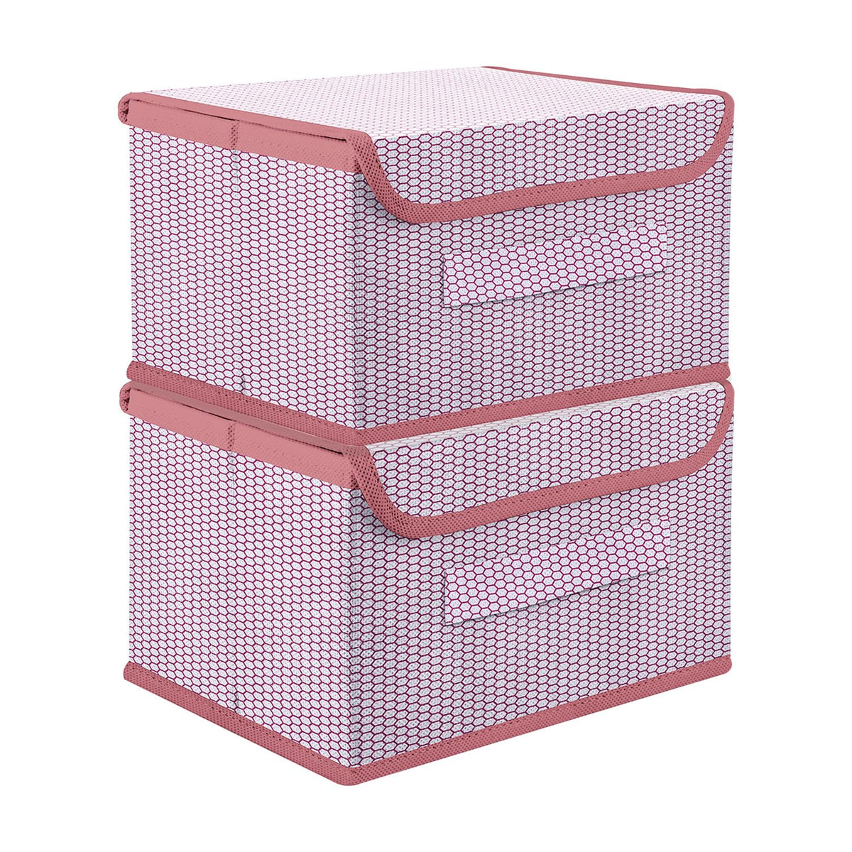 Heart Home Drawer Storage Box | Zig Zag Dhakkan Storage Box | Non-Woven Clothes Organizer For Toys | Storage Box with Handle | Small | Pack of 2 | Pink
