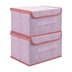 Heart Home Drawer Storage Box | Zig Zag Dhakkan Storage Box | Non-Woven Clothes Organizer For Toys | Storage Box with Handle | Small | Pack of 2 | Pink
