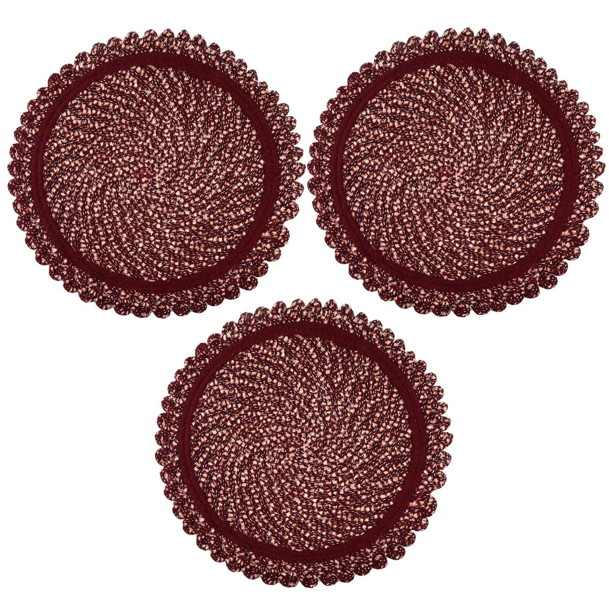 Kuber Industries Door Mat | Round Shape Feather Door Mat | Cotton Reversible Mat | Door Mat for Kitchen | Door Mat for Home | 20 Inch | Large | Pack of 3 | Maroon