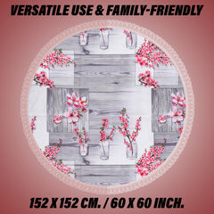 Heart Home Round Table Cover | Table Cloth for Round Tables | 4 Seater Round Table Cloth | Pink Flower Kitchen Dining Tablecloth | Tabletop Cover | 60 Inch | Gray