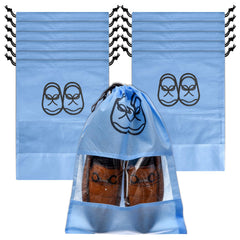 Heart Home Shoe Cover | Travel Shoe Storage Bags | Non-Woven Storage Bag | Shoe Cover with Drawstring | Shoe Organizer with Clear window | Plain | Pack of 12 | Sky Blue