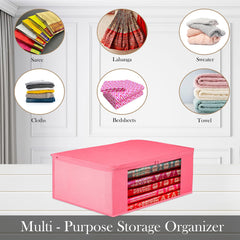 Heart Home Saree Cover | Clothes Storage Bag | Storage Organizer Bag | Zip Closure Saree Cover | Wardrobe Organizer | Plain Transparent Window Saree Cover | 6 Inch | Pack of 6 | Pink