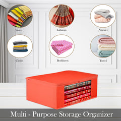Heart Home Saree Cover | Clothes Storage Bag | Storage Organizer Bag | Zip Closure Saree Cover | Wardrobe Organizer | Plain Transparent Window Saree Cover | 6 Inch | Pack of 6 | Red