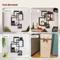 Kuber Industries Wooden 4 Intersecting Wall Mount Wooden Wall Shelf for Bedroom & Living Room | DIY Assembly Book Shelves for Home Library | Wall Rack Shelf for Decor | Black