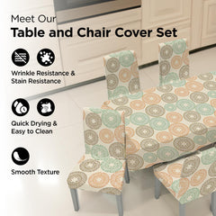 Kuber Industries Set of 5 Waterproof & Oil Repellent Dining Table Chair Cover 4 Seater Full Set | Washable & Dustproof Seat Cover Protector Slipcover Cloth | Multicolor Circular Pattern