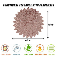 Heart Home Placemat | Placemats for Dining Room | Designer Table Mat Set | Placemats for Kitchen Table | Side Table Placemats | Round Flower Placemat | 4 Piece Set | Copper