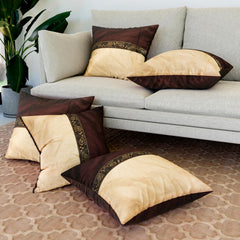 Heart Home Cushion Cover | Pillow Covers for Sofa | Throw Cushion Cover | Dupion Polyester Cushion Covers | Center Lace Cushion Covers | Set of 5 | 16 Inch | Brown
