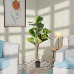 Urbane Home Fiddle Leaf Fig Artificial Tree | 130 CM Tall Plants | 30 Leaves Greenery Plant with Pot | Plant for Home Decor | Plastic | FH-QYR130 | Green