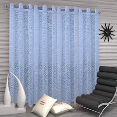 Kuber Industries Flower Design 4 Pieces Sheer Door Curtains Linen Look Semi Transparent Voile Grommet Elegance Curtains (Sky Blue) - CTKTC040507