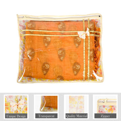 Heart Home Saree Cover | Clothes Storage Bag | Single Packing Saree with Zip Closure | Wardrobe Organizer | Cloth Stoarge Organizer | Bow Flower-Design | Pack of 12 | Ivory