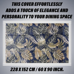 Heart Home Dining Table Cover | PVC Table Cloth Cover | 6 Seater Table Cloth | Green Leaf Table Cover | Table Protector | Table Cover for Dining Table | 60x90 Inch | DTC | Blue
