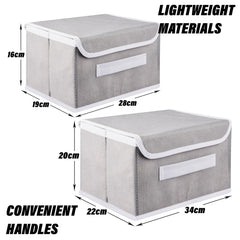 Kuber Industries Drawer Storage Box | Foldable Dhakkan Storage Box | Non-Woven Clothes Organizer | Storage Box with Handle | S | M | Pack of 2 | Gray