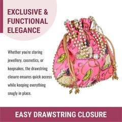 Heart Home Potli|Silk Wedding Potli|Wallet Potli|Christmas Gift Potli|Baby Shower Potli|Traditional Shagun Potli|Drawstring with Beads Handle Potli|Cow-Design Patli Potli|Pink