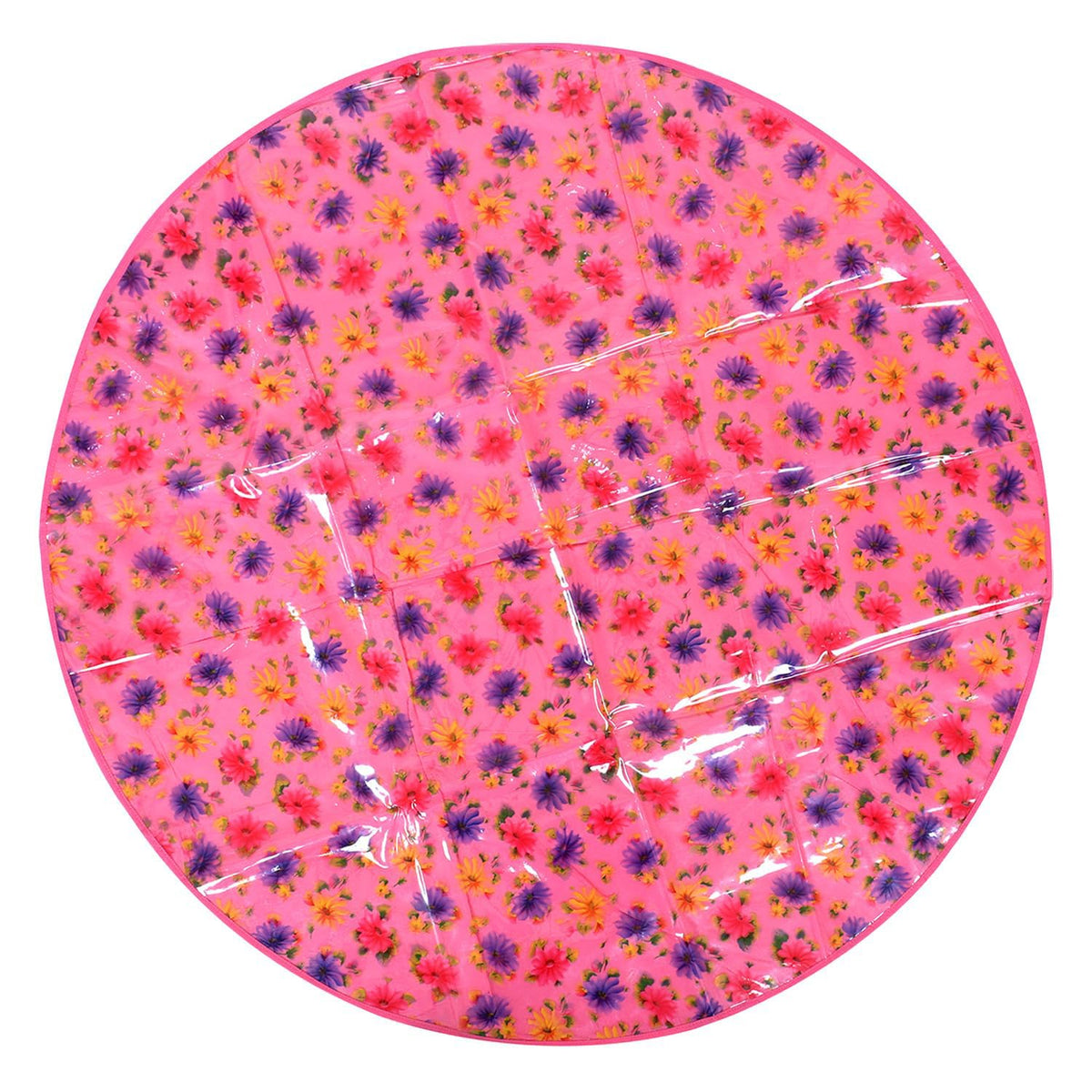 Kuber Industries Food Mat | Floral Design Satin Bed Server | Round Table Placemat | Waterproof Bed Server for Bedsheet | 36 Inch | Pack of 2 | Pink