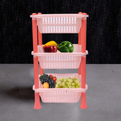 Kuber industries Plastic 3 Layer Multi-Purpose Kitchen Storage Basket Rack (Beige)-CTKTC25231
