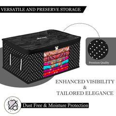 Heart Home Saree Cover | Zipper Closure Saree Storage Bag | Saree Organizer for Wardrobe with Handle | Transparent View Clothes Storage Bag for Lehenga | Side Dot-Design | Black