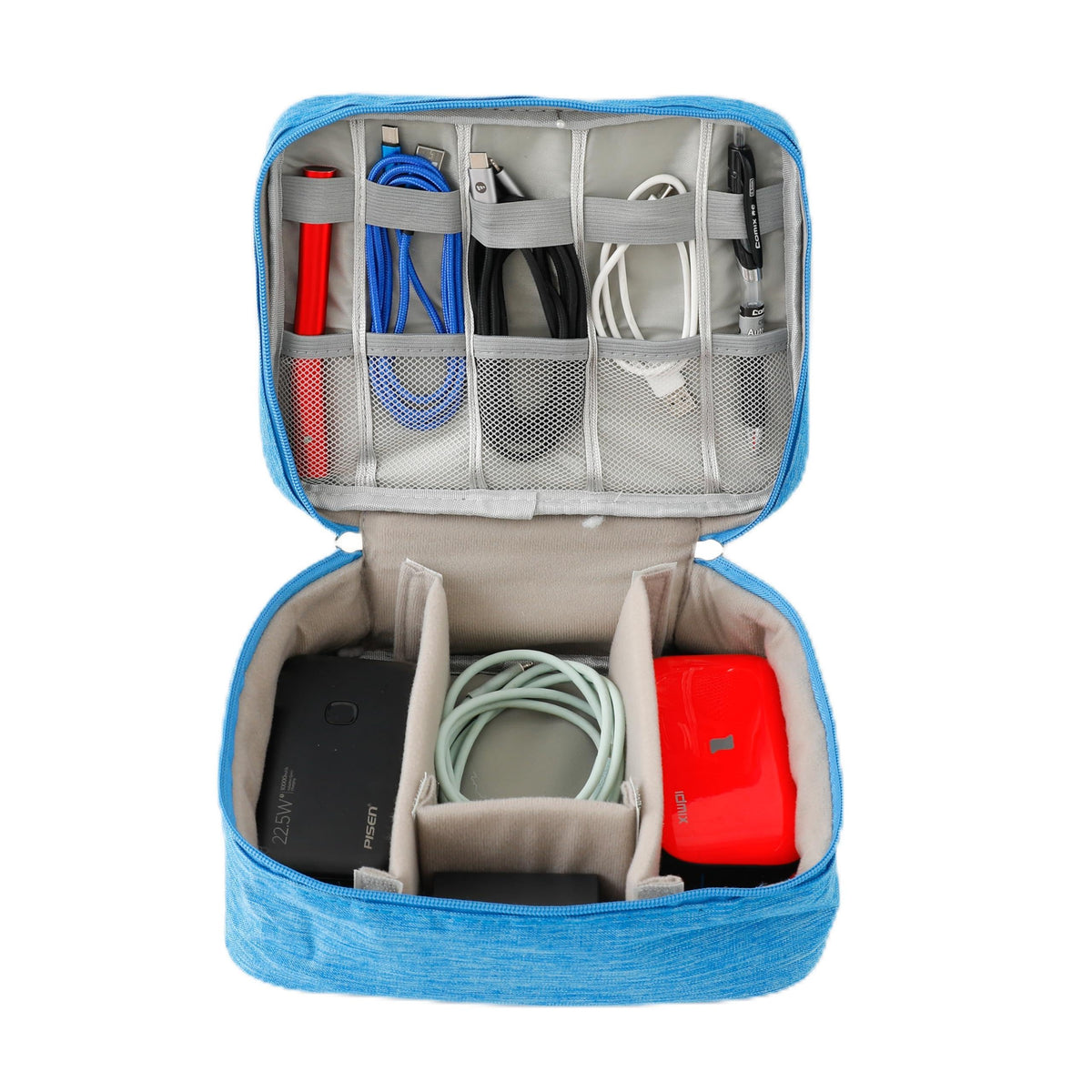 Homestic Travel Organizer For Electronic Accessories|Multipurpose Pouch|Adapter, Cable, Gadget Organizer|Two Comparment With Zipper|Great For Traveling (Blue)