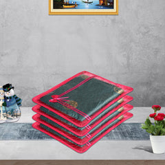 Heart Home Saree Cover | Clothes Storage Bag | Single Packing Saree with Zip Closure | Wardrobe Organizer | Cloth Stoarge Organizer | Bow-Design | Pack of 12 | Pink