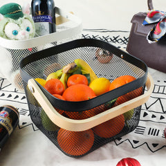 Urbane Home Metal Mesh Steel Basket,Fruit Basket Bin, Storage Organizer with Handle for Hanging Kitchen Baskets, White Multi-Functional Fruit Vegetable Basket for Cabinets Cupboards (Black)