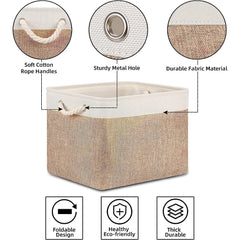 Kuber Industries Foldable Storage Basket|Polyester Toy Storage Bin|Wardrobe Organizer for Clothes (Dark Brown & Cream) (Pack of 6)