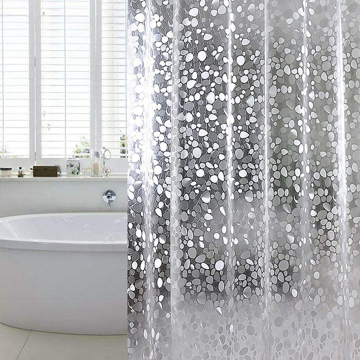 Kuber Industries 0.20mm 3D PVC AC Shower Curtain with Eyelets,7 Feet (Transparent)-HS_38_KUBMART21302