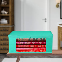 Heart Home Saree Cover | Clothes Storage Bag | Storage Organizer Bag | Zip Closure Saree Cover | Wardrobe Organizer | Plain Transparent Window Saree Cover | 6 Inch | Pack of 12 | Green