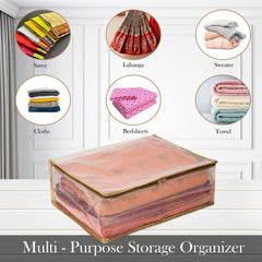 Heart Home Saree Cover | Clothes Storage Bag | Storage Organizer Bag | Zip Closure Saree Cover | Wardrobe Organizer | Mesh Transparent Saree Cover | 6 Inch | Pack of 4 | Golden