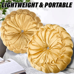 Heart Home Round Cushion | Silk Cushion Filler | Cushion for Meditation | Cushion for Seating | Cushion Gaddi for Sofa | Cushion for Chair | Flower Shape | 15 Inch | Golden