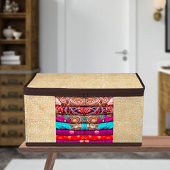 Heart Home Saree Cover | Zip Closure Saree Cover | Clothes Storage Bag | Wardrobe Organiser | Transparent Window Saree Cover | Flower-Design | 9 inch | Pack of 9 | Coffee