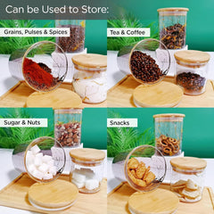 Urbane Home Borosilicate Glass Containers with Bamboo Lid and Tray|Kitchen Organizer Items and Storage|Multipurpose Airtight Containers|3 Pieces Kitchen Containers Set-850ml Each