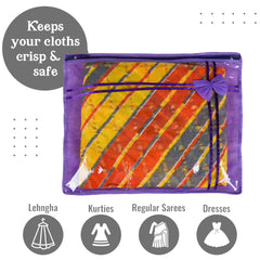 Heart Home Saree Cover | Clothes Storage Bag | Single Packing Saree with Zip Closure | Wardrobe Organizer | Cloth Stoarge Organizer | Bow-Design | Pack of 12 | Purple