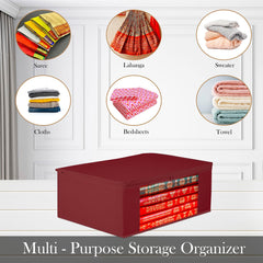 Heart Home Saree Cover | Clothes Storage Bag | Storage Organizer Bag | Zip Closure Saree Cover | Wardrobe Organizer | Plain Transparent Window Saree Cover | 6 Inch | Pack of 6 | Maroon