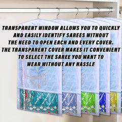 Heart Home Hanging Saree Cover | Brush Painting Pattern Saree Cover | Non-Woven Saree Covers for Home | Saree Cover with Small Transparent view | Pack of 3 | Gray