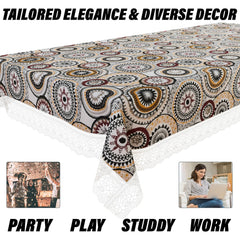 Heart Home Table Cover | PVC Dining Table Cover | Table Cloth | Center Table Cover | Table Cover for Kitchen Table | Rangoli Table Cover for Hall Décor | 48x60 Inch | White