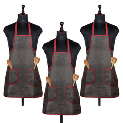Heart Home Apron | Jute 2 Front Pocket Kitchen Apron | Apron for Restaurent | Apron for Housewife | Chef Apron for Kitchen | Water Resistance Apron | Pack of 3 | Dark Brown