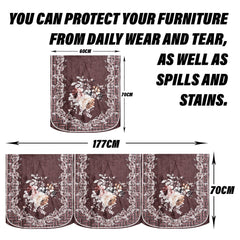 Heart Home Sofa Cover | 3+1 Seater Sofa Slip Cover Set | Brown Check Border Sofa Cover | Velvet Couch Cover | Sofa Slipcover Set | Sofa Cover for Living Room | Cream