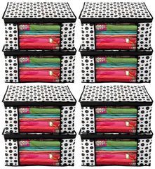 Kuber Industries Clothes Organizer For Wardrobe (Pack of 8) - Storage Organizer For Saree | Shirts | Lehenga | Salwar - Dress Organizer For Wardrobe - Saree Covers With Zip (Printed) (Black and White)